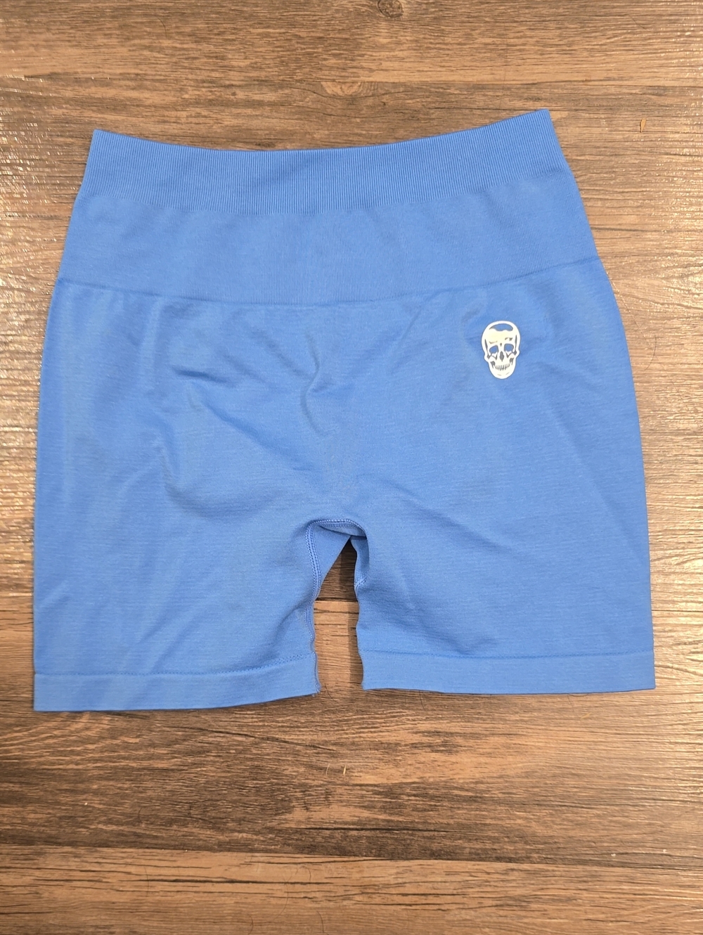 Blue Women's Seamless Bike Shorts with Skull Logo